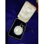A mauve presentation case containing a Silver cased gentleman's key wound fusee Pocket Watch by Edw