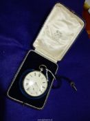 A mauve presentation case containing a Silver cased gentleman's key wound fusee Pocket Watch by Edw