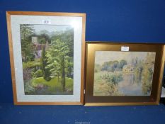 A framed and mounted Gouache 'Bicton Church' signed by Olive Cooper and a framed and mounted