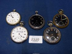 A quantity of pocket watches requiring attention including crown-wound black faced Waltham nine