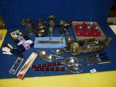 A quantity of plated, pewter and other metal items including tankards, coasters, etc.