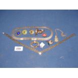 A 925 silver choker, gold coloured necklace, brooches, pins etc.