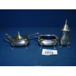 A Silver cruet set by Walker & Hall, Sheffield 1911,