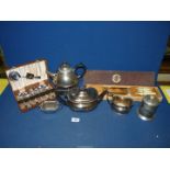 A quantity of plated items including a 'Masters Teapot' plated on solid copper, jug, etc.