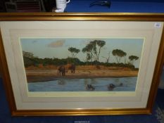 A large Anthony Gibbs Limited Edition Print, no 439/1000 'Evening in Galana' of African wildlife,