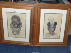 A pair of framed and mounted portrait Prints of Nilotic people from the Turkana Country North-West,