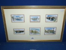 A framed Montage of six watercolours of London bridges.