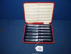 A cased set of six Silver handled cake knives, Sheffield 1925, makers Thomas Bradbury & Sons.