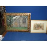 A Pastel study in gilt frame of church and churchyard, signed N.