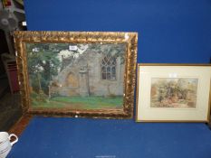 A Pastel study in gilt frame of church and churchyard, signed N.