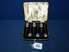 A cased set of silver Coffee Bean spoons, Birmingham 1934, makers Ernest W. Haywood.