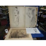 A pair of male nude pencil studies by George Harrison, unsigned, one dated 1909, each approx.