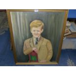 A large Oil on canvas of a Young boy sat on a wooden chair, signed lower right Charles Green,