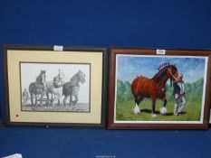 A framed Oil on board titled verso 'Shire Filly Goes on Show', initialled lower left C.