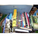 A box of books including Cruise Ships, Ferries, Catalogue of Admiralty Charts, World Boxing etc.