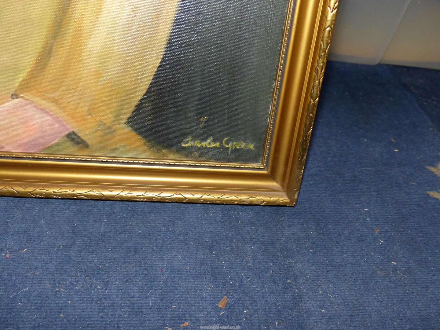 A large Oil on canvas of a Young boy sat on a wooden chair, signed lower right Charles Green, - Image 2 of 2