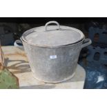 A galvanised two handled lidded vessel/tub.