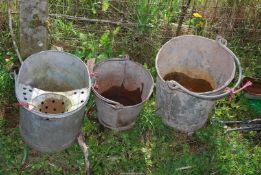 Three galvanised buckets including mop, riveted, etc.