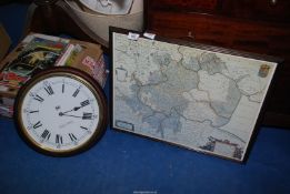 A Celtic wall clock and a map of the East Coast.