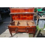 A tiled back Washstand with marble top missing, 46'' wide x 21'' deep x 28'' to base.