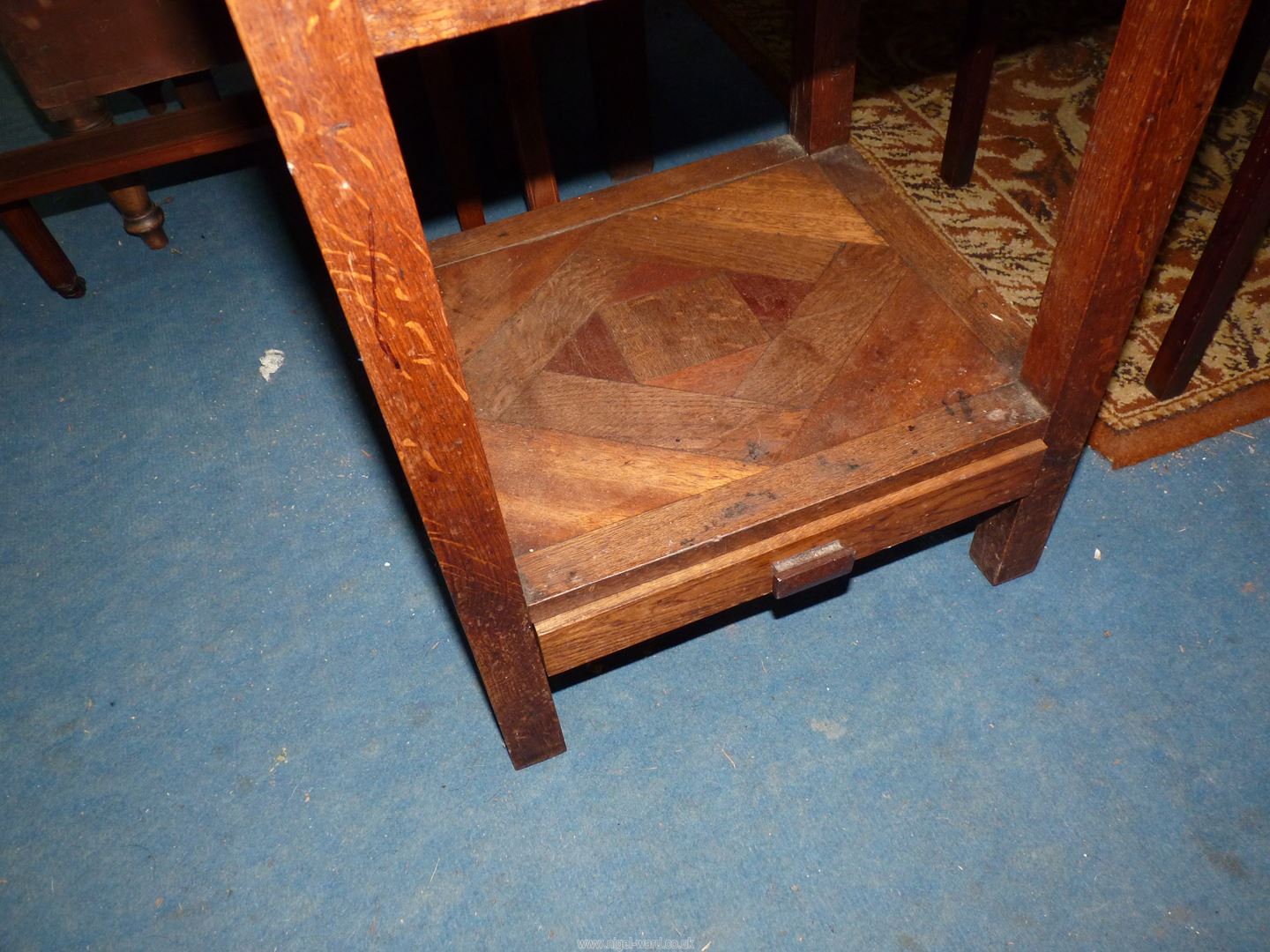 A parquetry type topped Oak 20th century Workbox Table, - Image 4 of 4