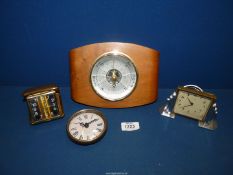 A hardwood backed wall hanging Aneroid Barometer - "Shortland British made Instrument, compensated",