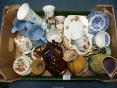 A quantity of china jugs, vases, cups and saucers including Portmeirion, Sadler, Ewenny etc.