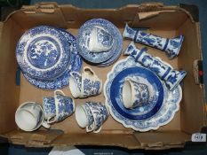 A quantity of blue and white china including 'Merrie Olde England' tea ware,
