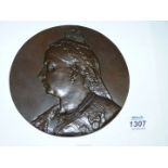 An official 1889 jubilee souvenir Bronze portrait Plaque of Queen Victorian stamped verso