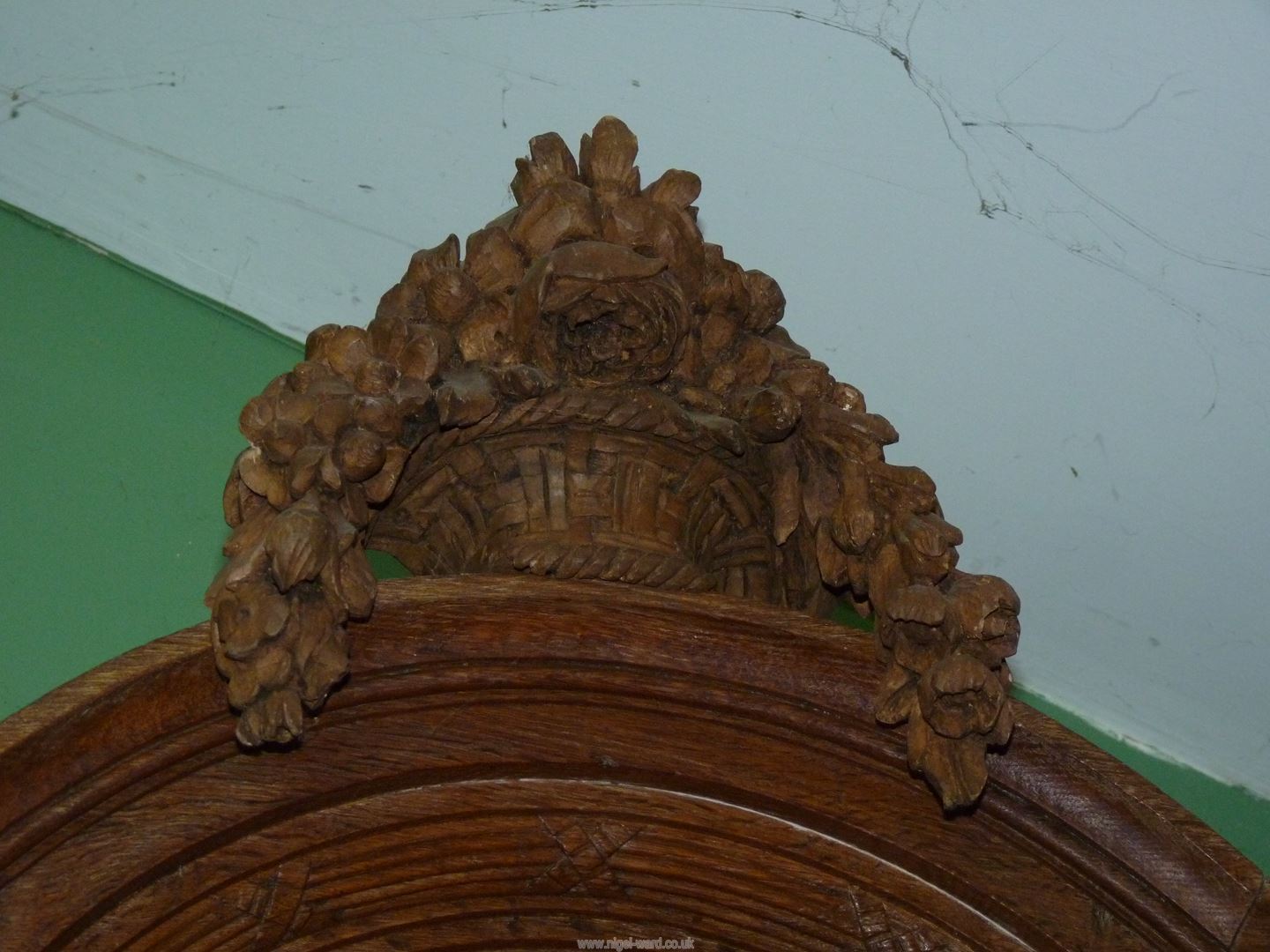 An unusually slender Oak cased long-case Clock, the case decorated in relief with bows and swags, - Image 5 of 7