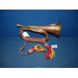 An early 20th century Australian University of Perth copper and brass Bugle having a brass Coat of