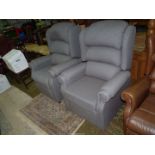 A pair of British made Armchairs upholstered in grey-blue weave type fabric,