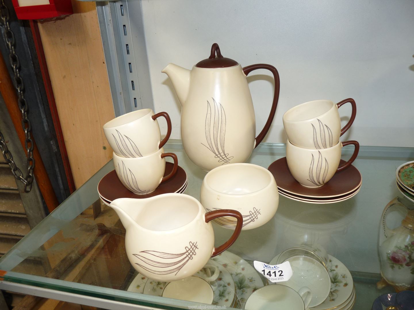 A Carlton ware part coffee set in brown and cream; 2 cups missing. - Image 2 of 2