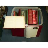 A box containing empty stamp albums; ring binders, stock books, etc.