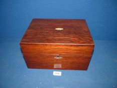 A Victorian Rosewood jewellery box with blue velvet details and hidden drawer,