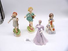 Three Royal Worcester figures 'Saturday's child' and two 'Thursday's child',