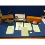 A surveyors Level in a leather case, an Allbrit Planimeter and a Stanley hand-drill, etc.