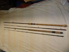 A Shakespeare Sigma carbon leger 1869/270 two section 9' rod and an Abu Garcia Radical Zeus two