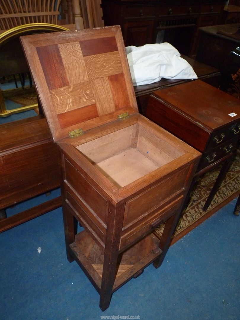 A parquetry type topped Oak 20th century Workbox Table, - Image 2 of 4