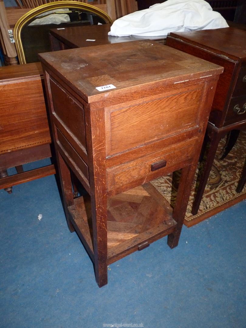 A parquetry type topped Oak 20th century Workbox Table,