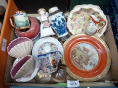 A quantity of small china items including; Shelley ash trays, Falcon ware flower shell pockets,