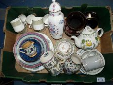 A quantity of china including Portmeirion teapot, Ewenny vase, Wade bowl, Limoges plate (worn),
