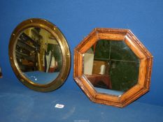 A convex Mirror, 14 1/2'' diameter and an octagonal framed Mirror, 13'' x 13 1/2".