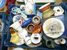 A quantity of small china items including posy, vases, trinket pots, pin dishes, pin cushion doll,