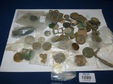 A quantity of old coins, etc. collected with a metal detector to include George III 1806 penny, etc.