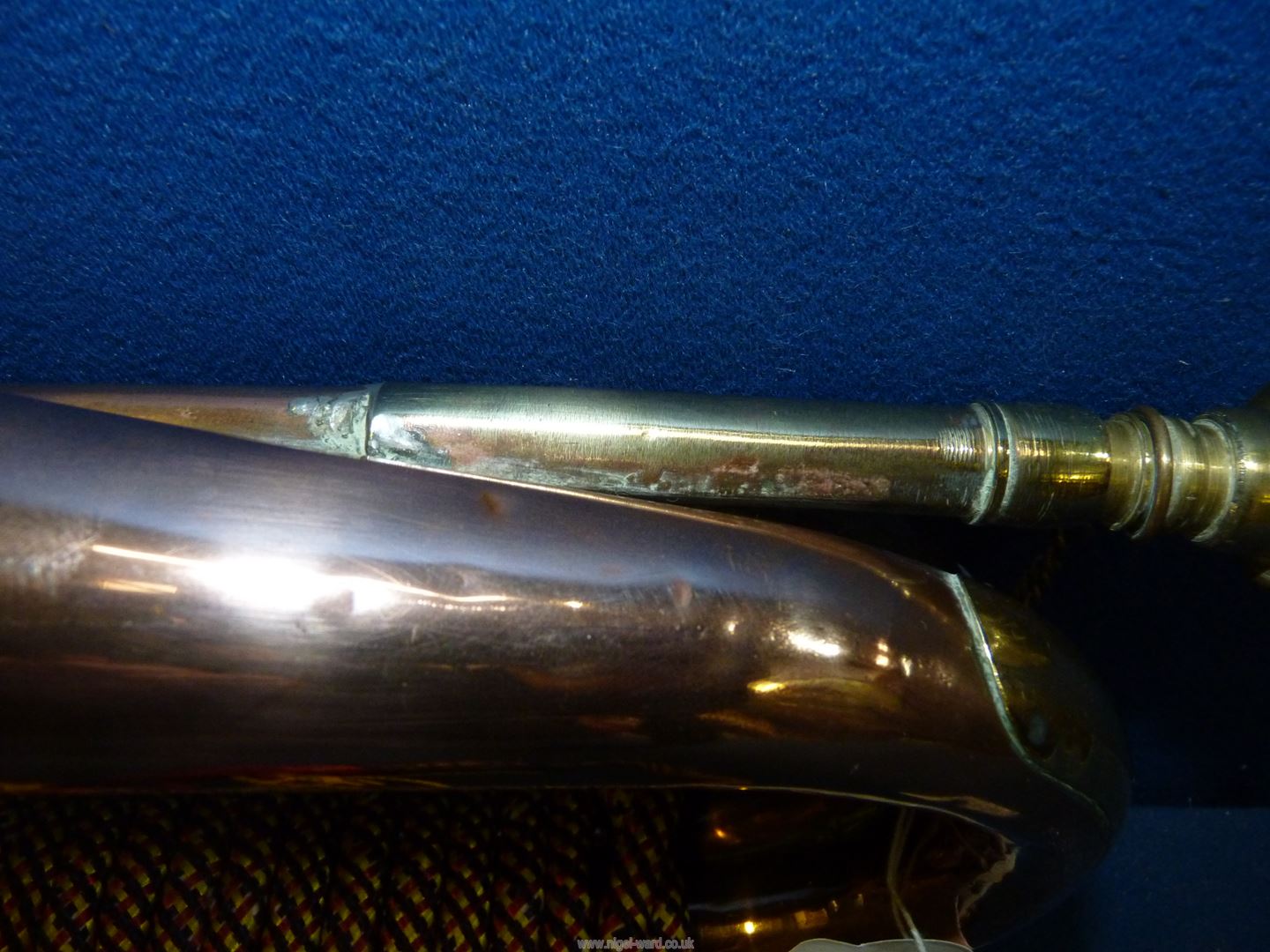 An early 20th century Australian University of Perth copper and brass Bugle having a brass Coat of - Image 5 of 5