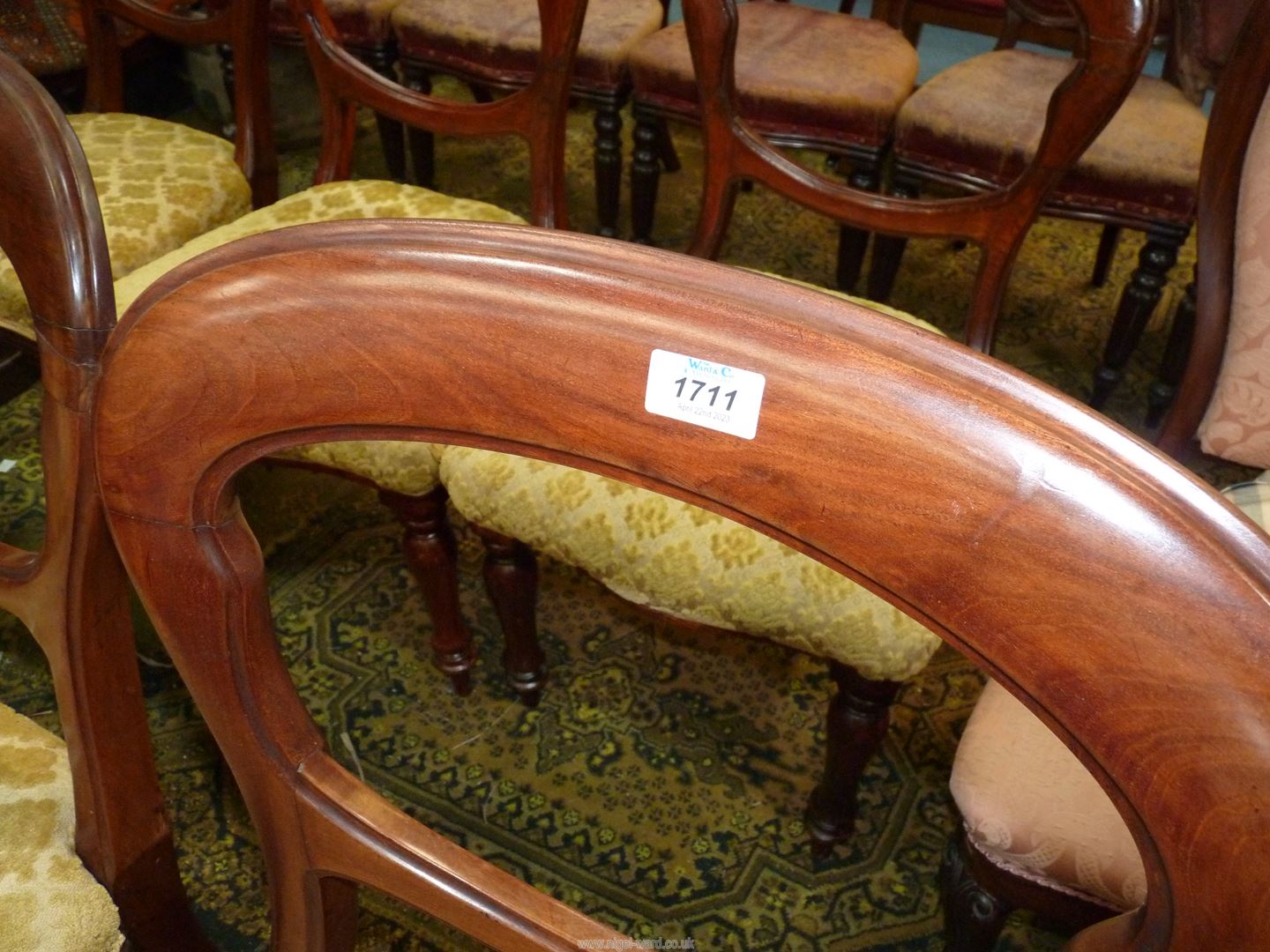 Six 19th c balloon back Dining Chairs having turned and fluted front legs, - Image 3 of 3