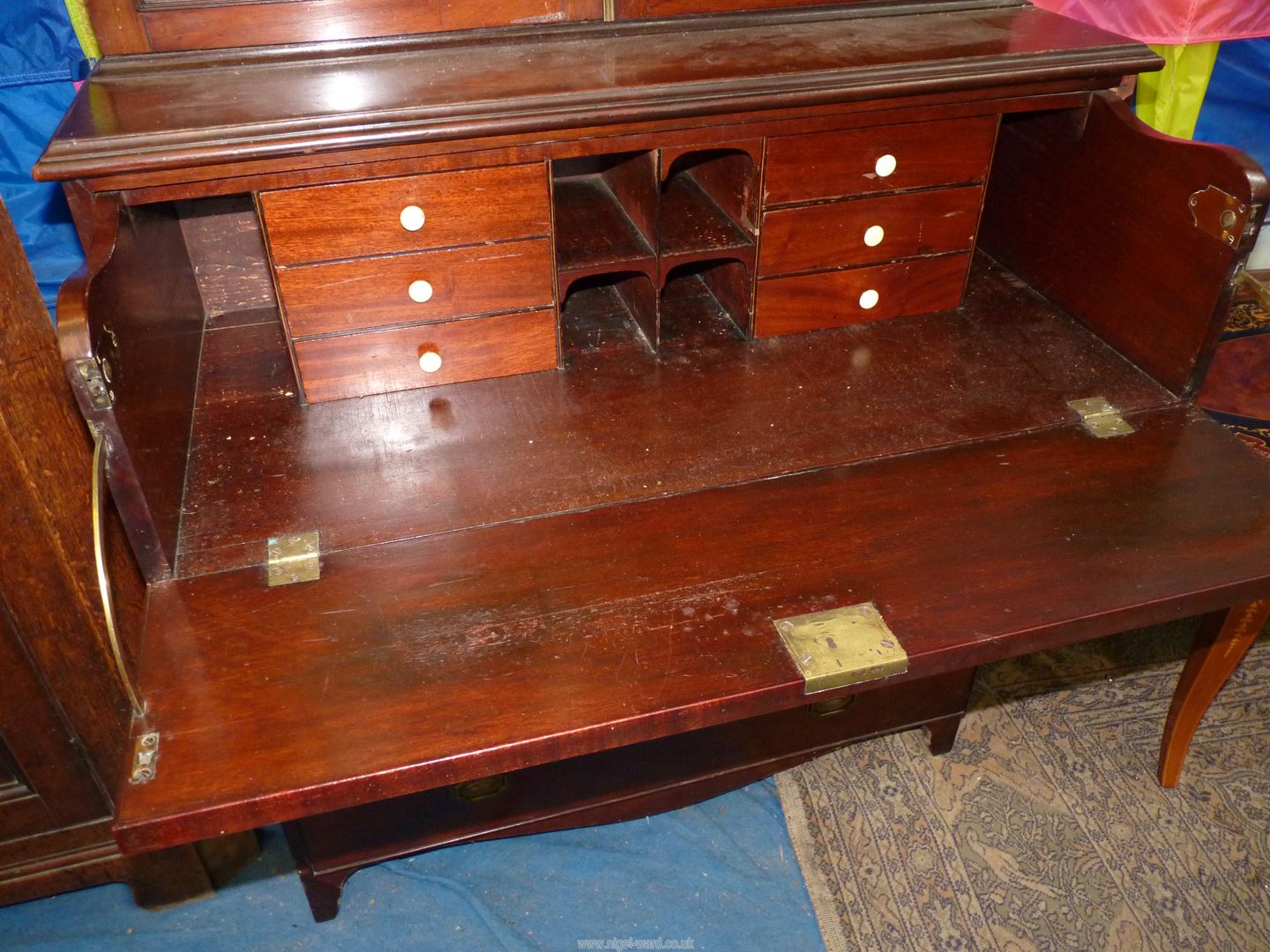 A compact and desirable Mahogany secretaire Bookcase having Gothic arch shaped glazed doors (one - Image 3 of 4