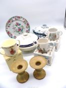 A quantity of china including two vegetable dishes, Spode floral dinner plate (rim a/f.