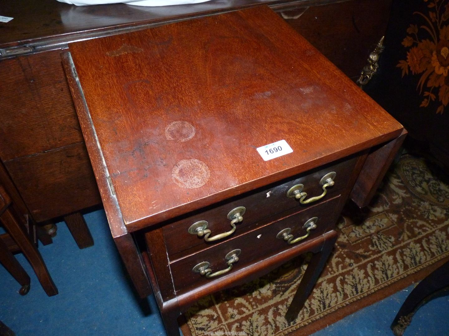 A Mahogany nightstand/bedside Table having two short drawers with brass drop swan-neck handles and - Image 3 of 4